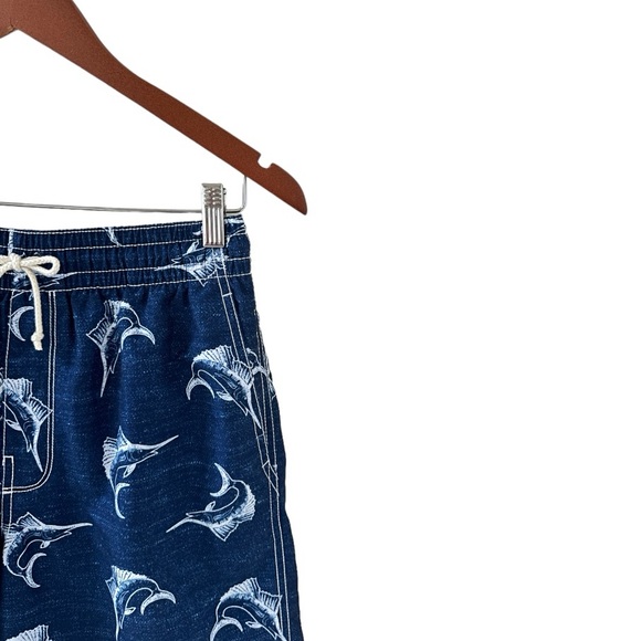 Old Navy Navy Blue and White Marlin Fish Print Swim Trunks Size Small - Picture 3 of 5